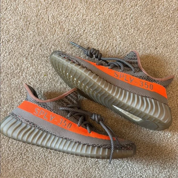 Yeezy Shoes Yeezy Gray And Orange Sneakers With Knit Upper And